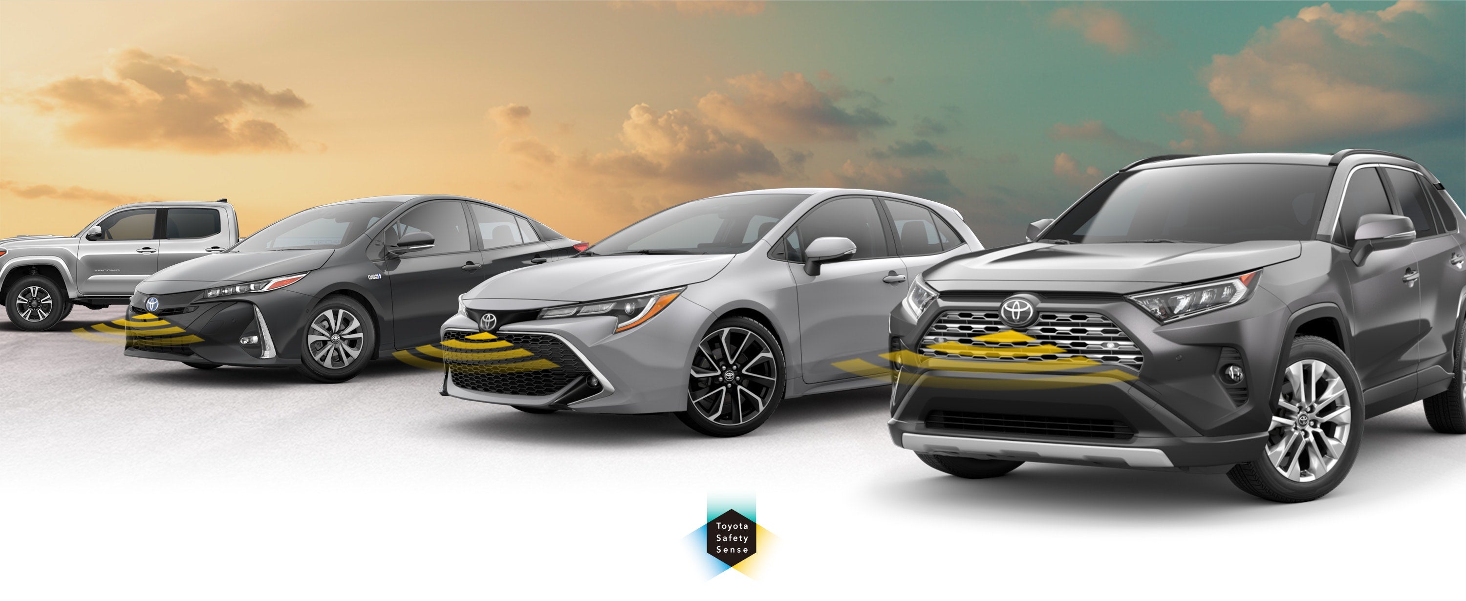 Toyota Safety Sense: Designed for Safety. Options shown on Toyota models including RAV4, Tacoma, and Camry, available now at Toyota of Dothan in Dothan AL.